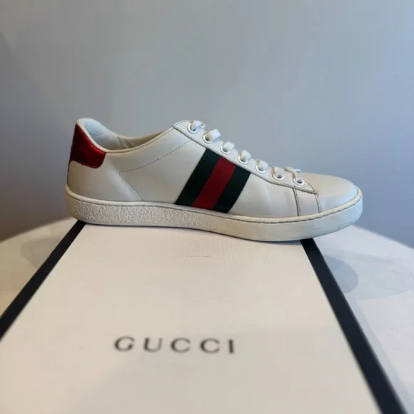 Women's Gucci Ace Embroidered White Leather Sneakers - Picture 4 of 8